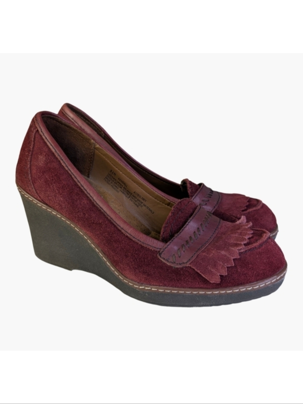 Naturalizer Kendall Burgundy Suede Fringe Wedge Loafers | Size 8.5N Narrow